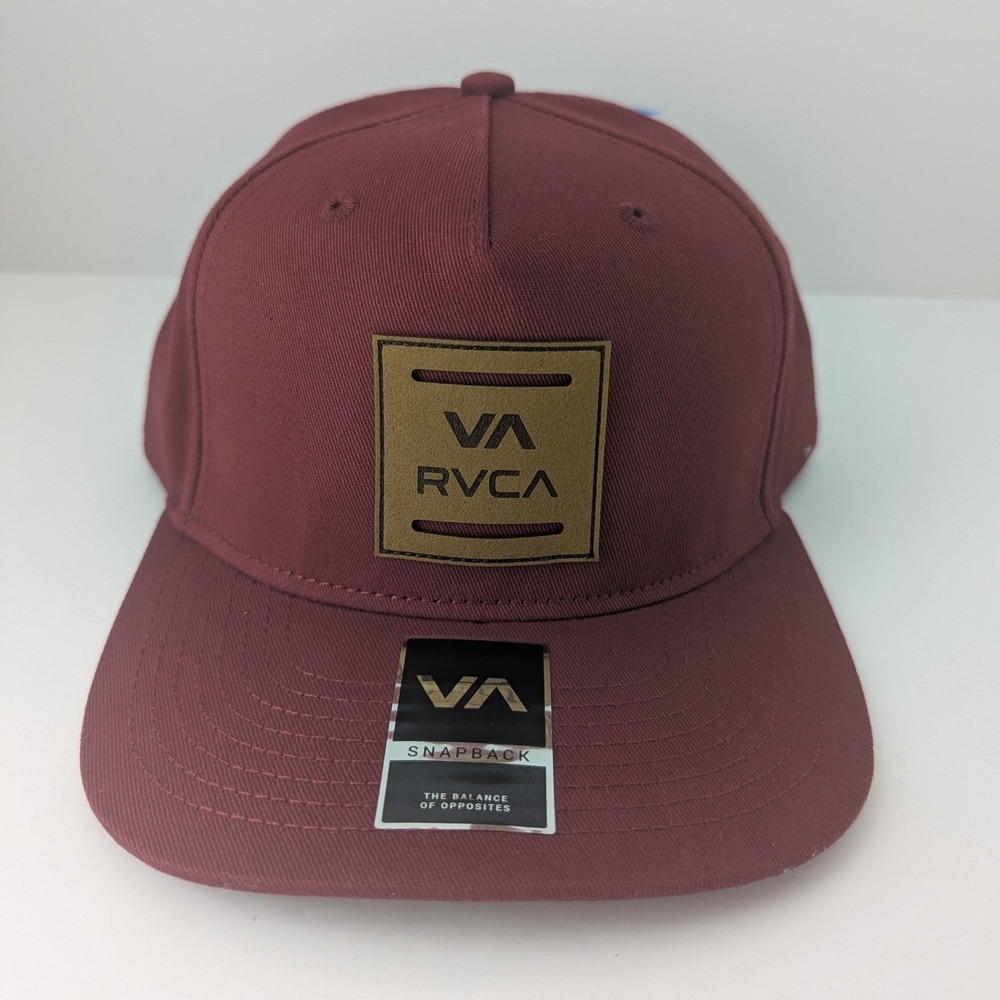 RVCA Standard Snapback Hat Burgundy Maroon Flat Brim Logo Patch‎ Cap 23D5502503